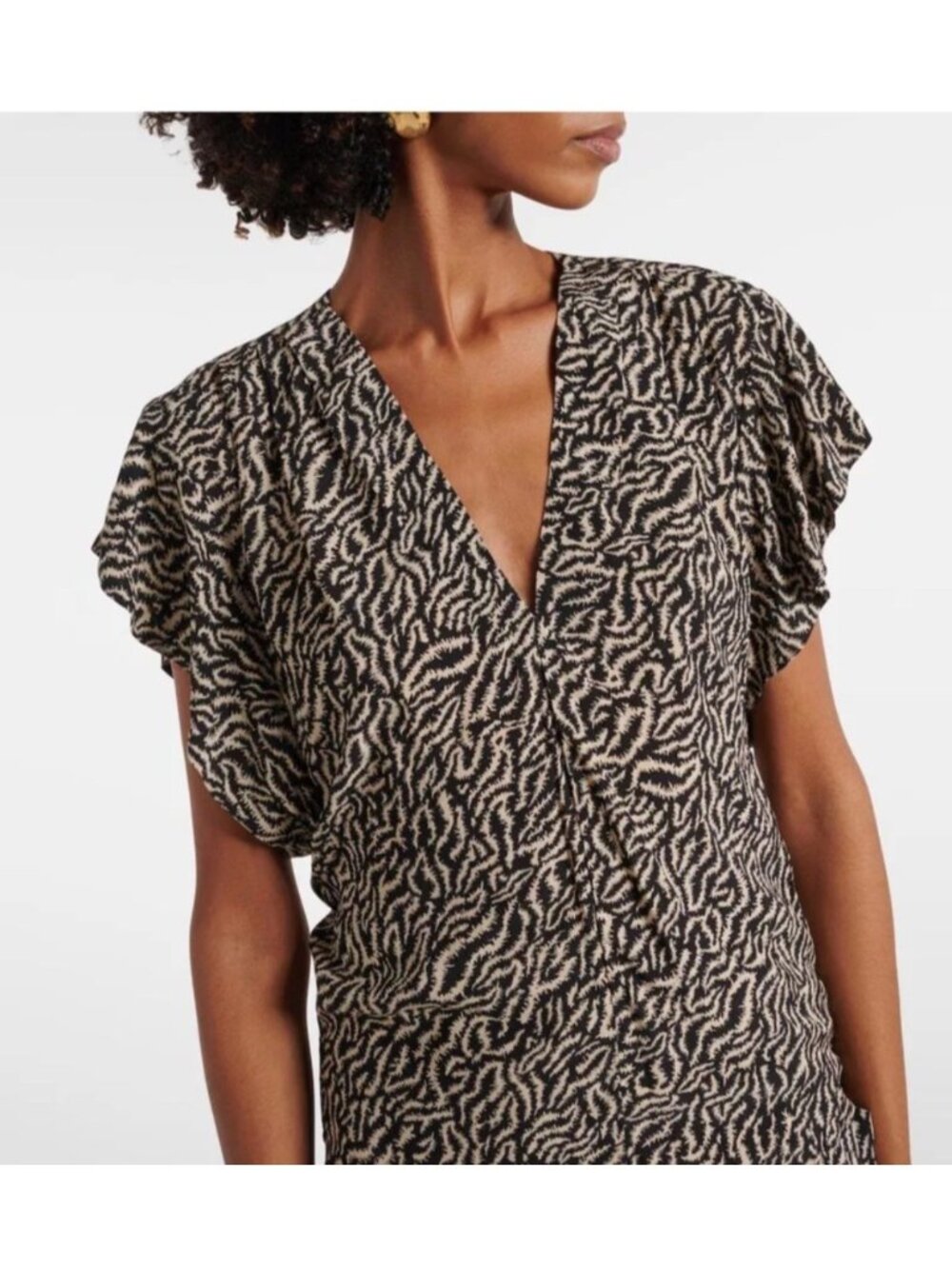 Isabel Marant Étoile Womens Sz 42 Delocia Printed Zebra Top V-Neck Short Sleeves